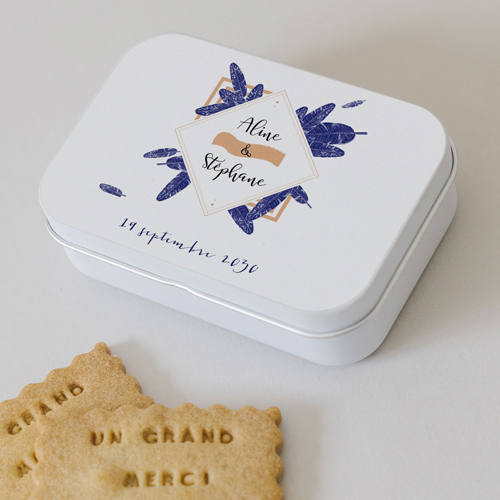 Boîte métal :univers de mariage Plumes à personnaliser