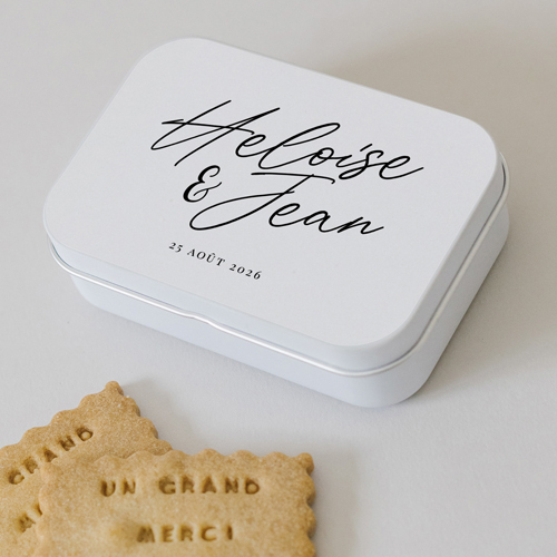 Boîte métal :univers de mariage Prénoms à personnaliser