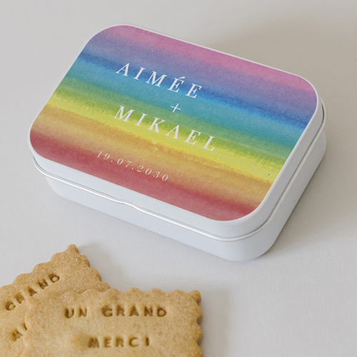 Boîte métal :univers de mariage Rainbow à personnaliser