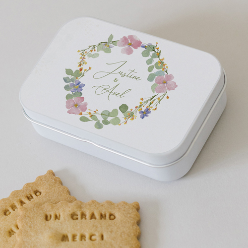 Boîte métal :univers de mariage Rosée à personnaliser