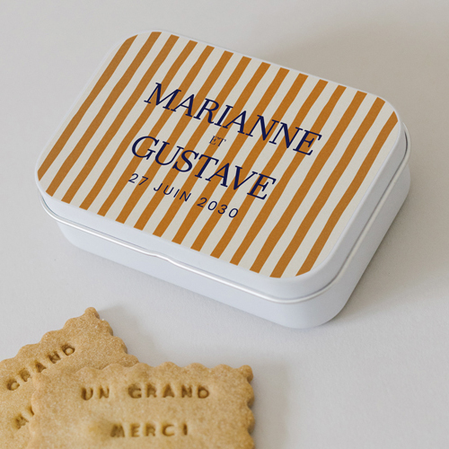 Boîte métal :univers de mariage Stripes Orange à personnaliser