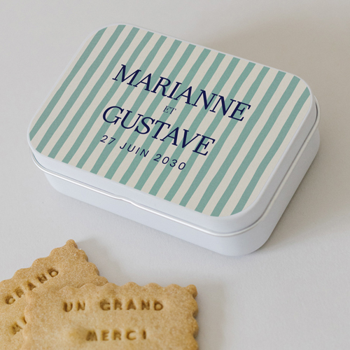 Boîte métal :univers de mariage Stripes Vert à personnaliser