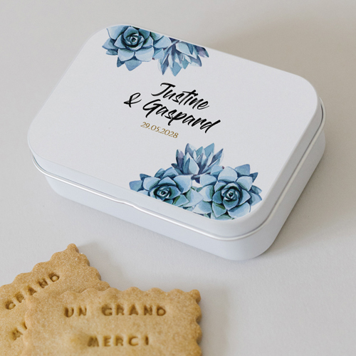 Boîte métal :univers de mariage Succulentes à personnaliser
