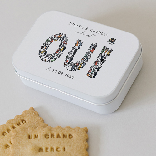 Boîte métal :univers de mariage Un grand Oui à personnaliser