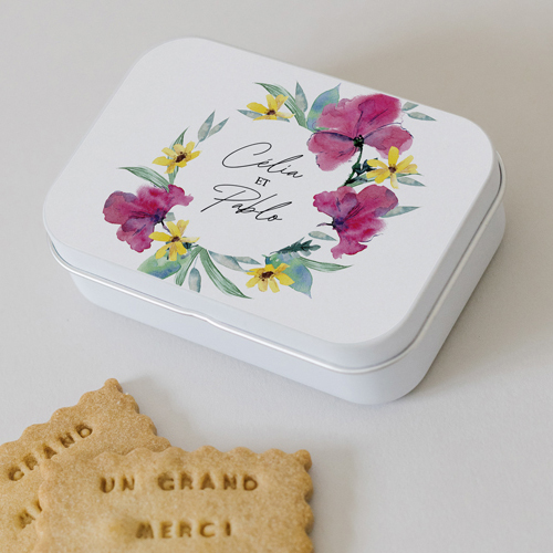 Boîte métal :univers de mariage Vahiné à personnaliser