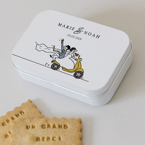 Boîte métal :univers de mariage Vespa à personnaliser