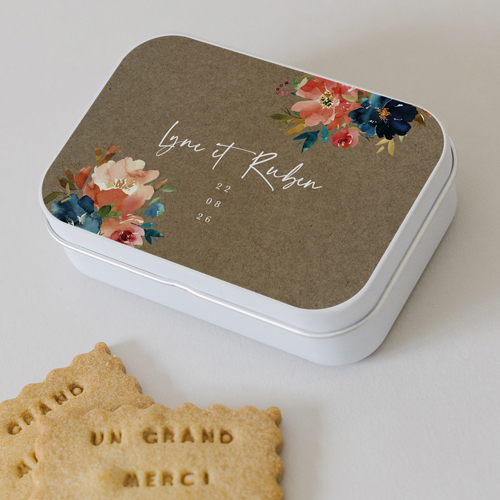 Boîte métal :univers de mariage Zinnia à personnaliser
