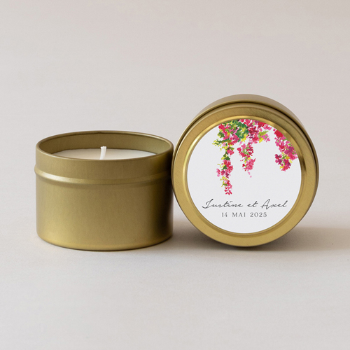 Bougie métal de mariage Fushia à personnaliser