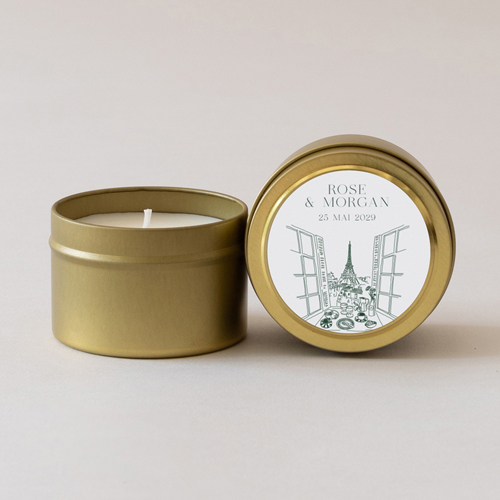 Bougie métal de mariage Paris à personnaliser