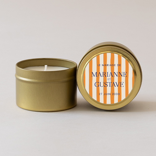 Bougie métal de mariage Stripes Orange à personnaliser