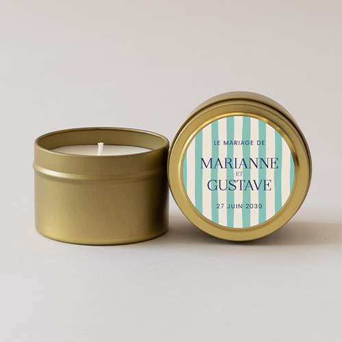 Bougie métal de mariage Stripes Vert à personnaliser