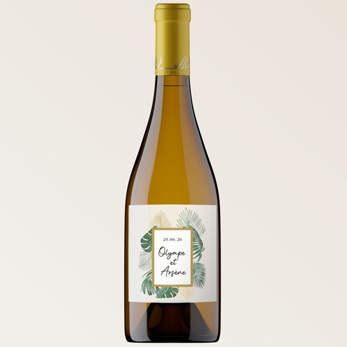 Bouteille de vin de mariage Cadre tropical à personnaliser