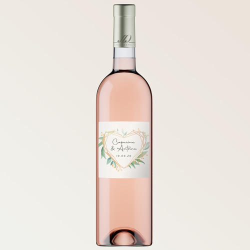 Bouteille de vin de mariage Coeur géométrique à personnaliser