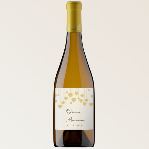 Bouteille de vin de mariage Coeurs suspendus à personnaliser