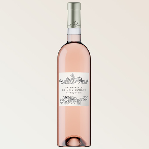 Bouteille de vin de mariage Composition florale à personnaliser