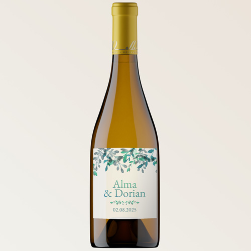 Bouteille de vin de mariage Feuillage délicat à personnaliser