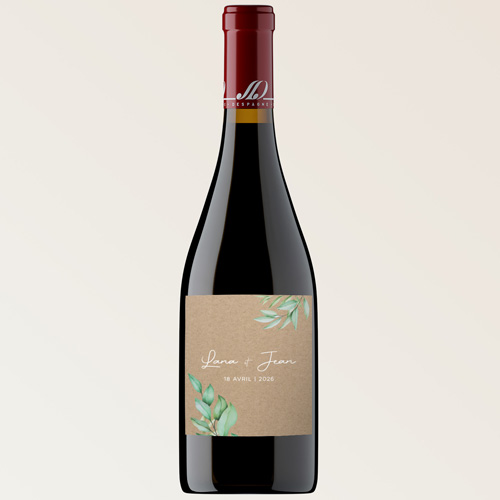 Bouteille de vin de mariage Feuilles kraft à personnaliser