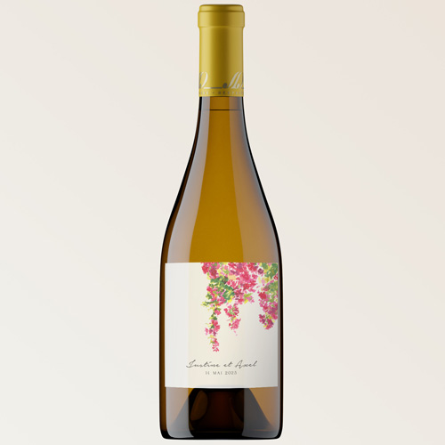Bouteille de vin de mariage Fushia à personnaliser