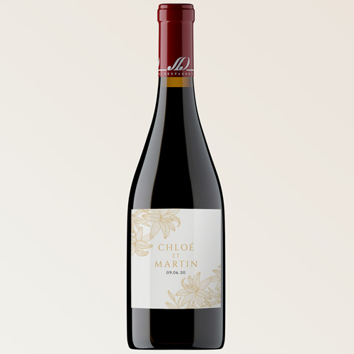 Bouteille de vin de mariage Lys à personnaliser