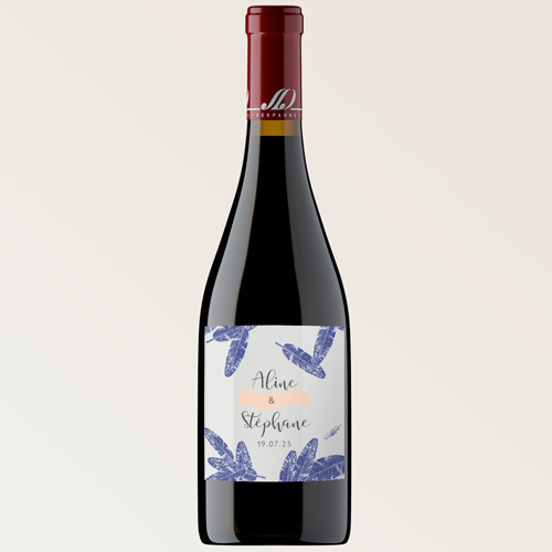 Bouteille de vin de mariage Plumes à personnaliser