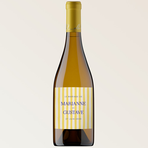 Bouteille de vin de mariage Stripes Jaune à personnaliser