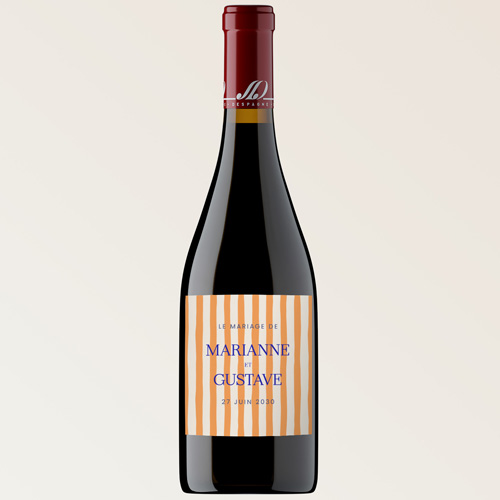 Bouteille de vin de mariage Stripes Orange à personnaliser
