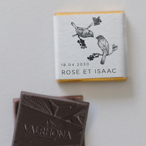 Carré chocolat :univers de mariage Birds à personnaliser