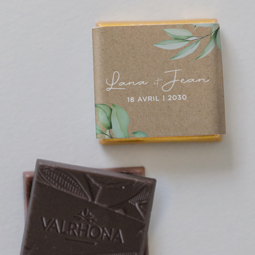 Carré chocolat :univers de mariage Feuilles kraft à personnaliser