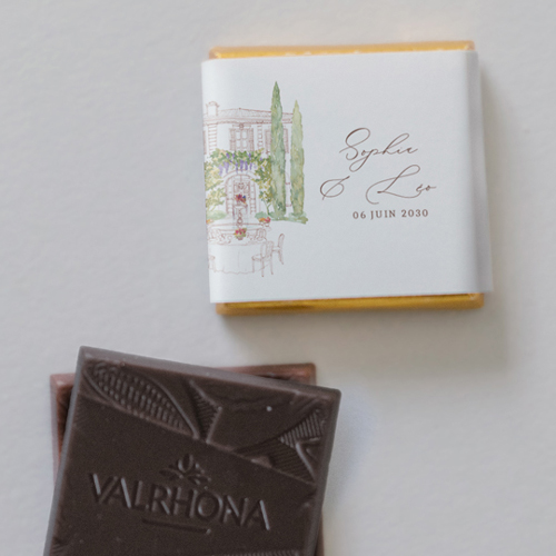 Carré chocolat :univers de mariage La Bâtisse à personnaliser