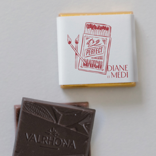 Carré chocolat :univers de mariage Le Match à personnaliser