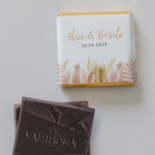 Carré chocolat :univers de mariage Pampa à personnaliser