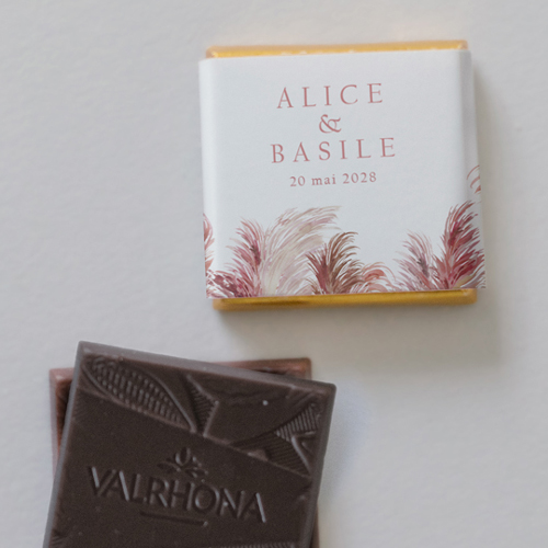 Carré chocolat :univers de mariage Pampinia à personnaliser