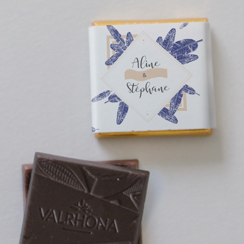 Carré chocolat :univers de mariage Plumes à personnaliser