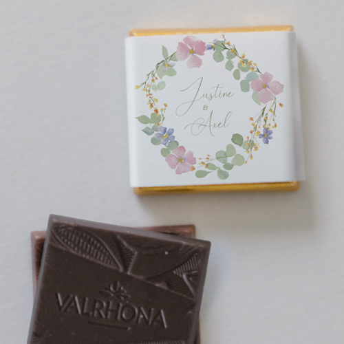 Carré chocolat :univers de mariage Rosée à personnaliser