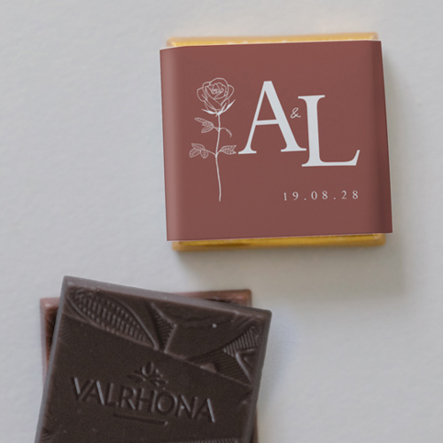 Carré chocolat :univers de mariage Rosétal à personnaliser