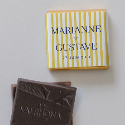 Carré chocolat :univers de mariage Stripes Jaune à personnaliser