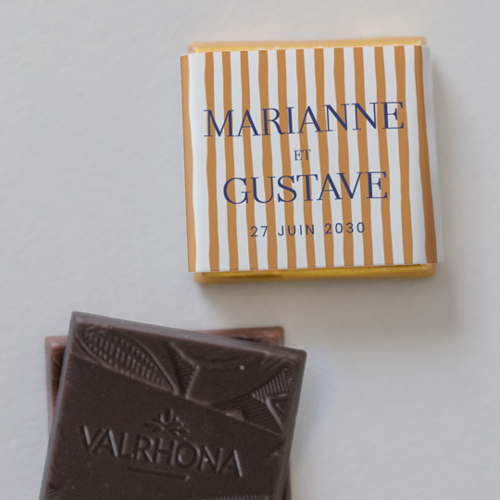 Carré chocolat :univers de mariage Stripes Orange à personnaliser