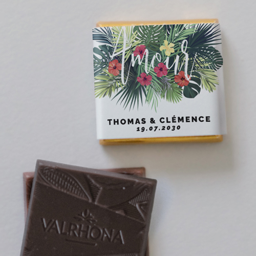 Carré chocolat :univers de mariage Tropical à personnaliser