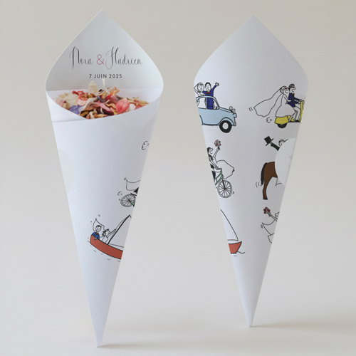 Cornet confettis :univers de mariage Arrivée des mariés à personnaliser