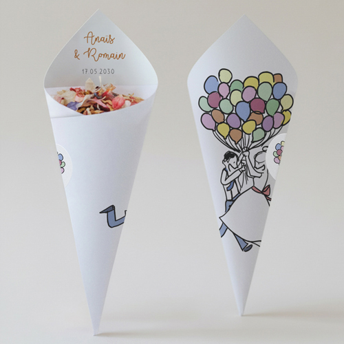 Cornet confettis :univers de mariage Ballons à personnaliser
