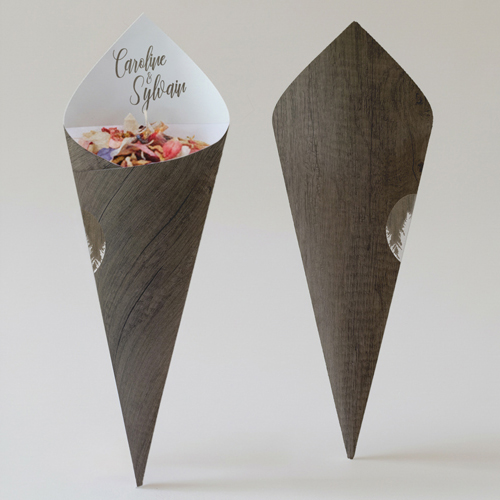 Cornet confettis :univers de mariage Bois à personnaliser