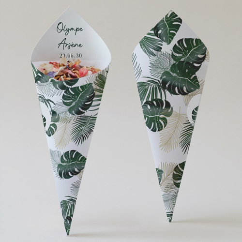 Cornet confettis :univers de mariage Cadre tropical à personnaliser