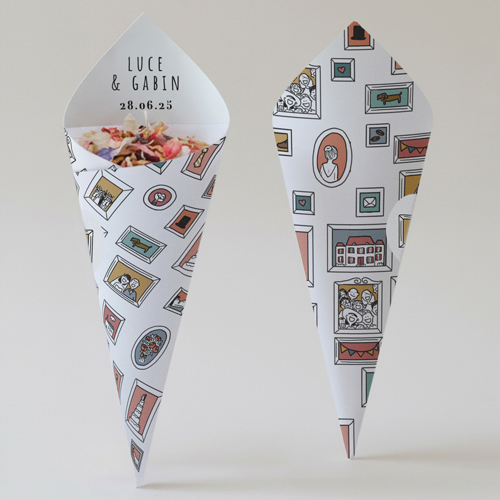 Cornet confettis :univers de mariage Cadres à personnaliser