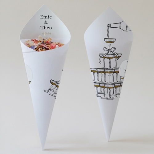 Cornet confettis :univers de mariage Champagne à personnaliser
