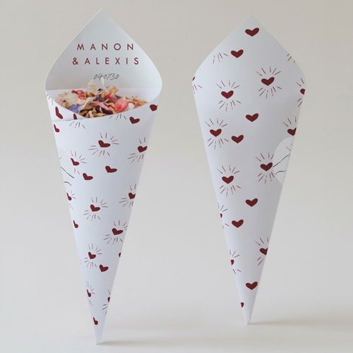 Cornet confettis :univers de mariage Coeur rouge à personnaliser