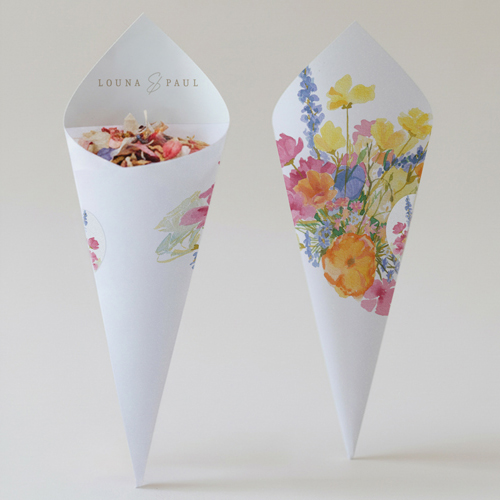 Cornet confettis :univers de mariage Corolle à personnaliser