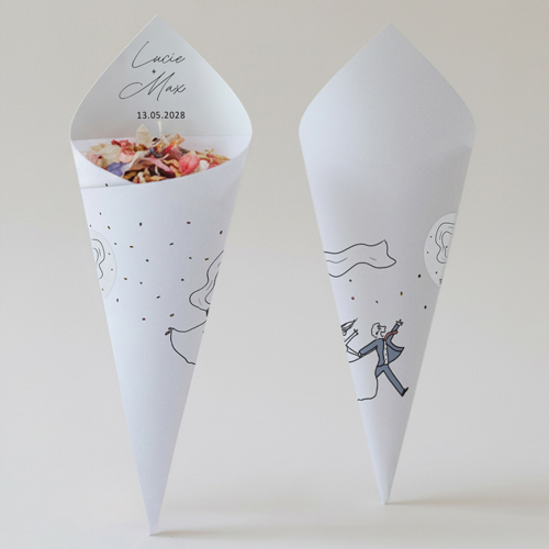 Cornet confettis :univers de mariage Coup de vent à personnaliser