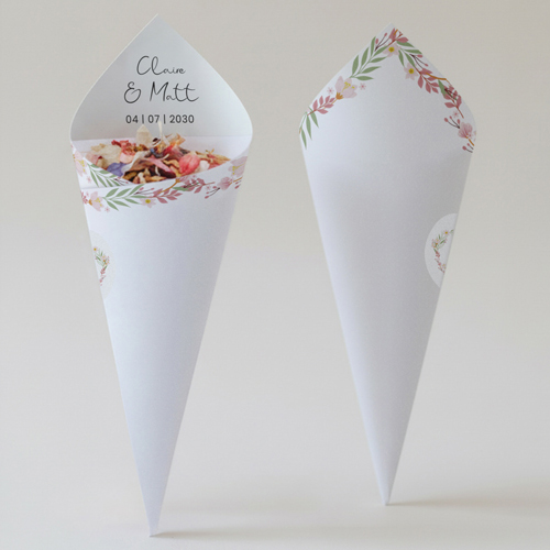 Cornet confettis :univers de mariage Couronne coeur à personnaliser