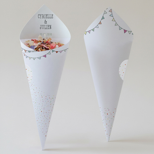 Cornet confettis :univers de mariage Fanions à personnaliser