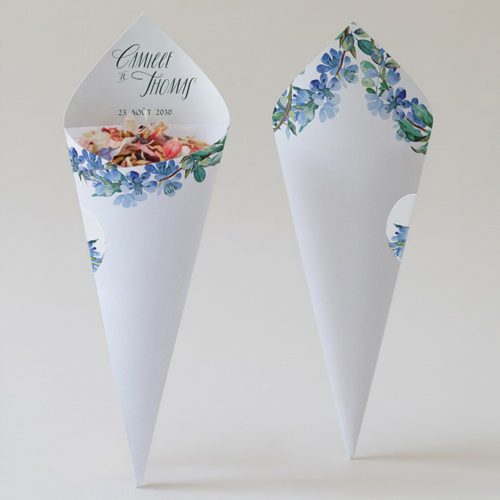 Cornet confettis :univers de mariage Fleuri bleu à personnaliser